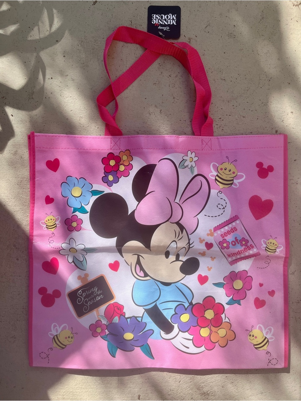 Disney Minnie Mouse Pink Floral Tote with Red Handles